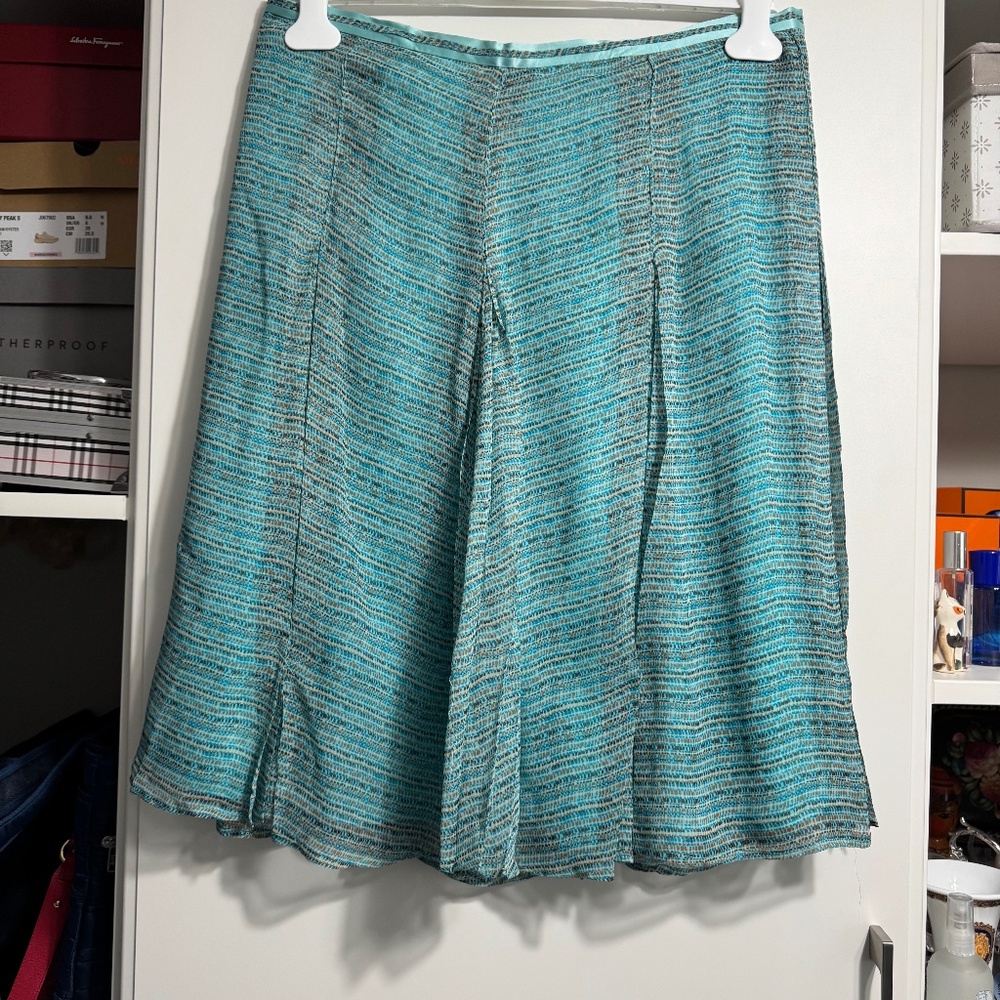 Aqua Textured Pleated Midi Skirt